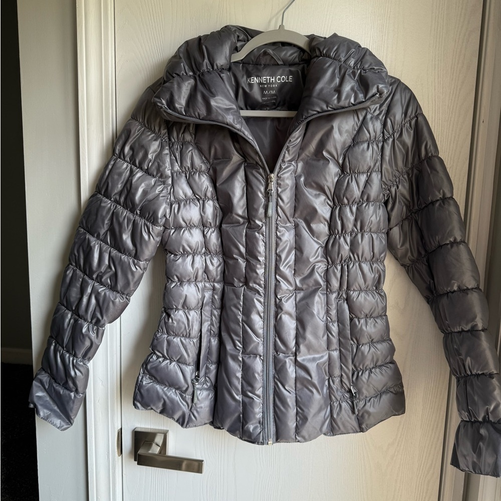 Kenneth Cole Women's Metallic Gray Down Puffer Jacket